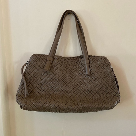 Falor Firenze Hand Woven Genuine Leather Taupe Tote Bag Made in Italy - Picture 1 of 11